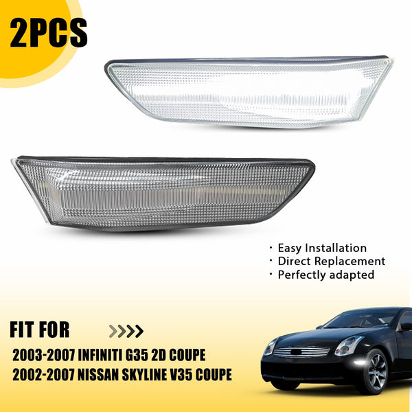 LED Side Marker Light for Infiniti G35 Coupe 2003-2007, Clear Lens, White, Front Bumper