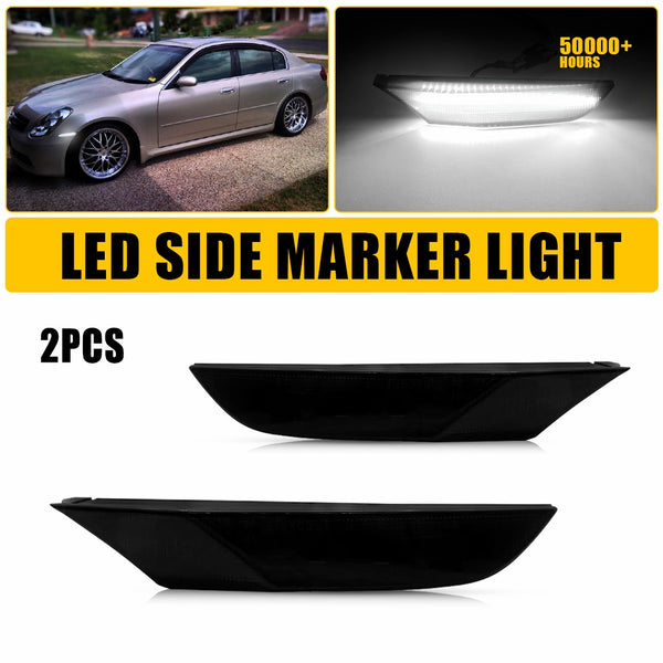 LED Side Marker Light for Infiniti G35 Sedan 2003-2006, Smoked Lens, White, Front Bumper