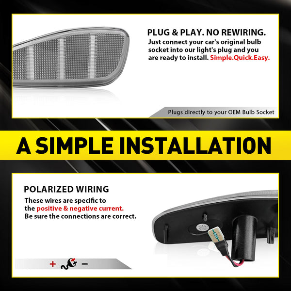 LED Side Marker Light for Jeep Renegade 2015-2025, Clear Lens, Amber, L&R Fender