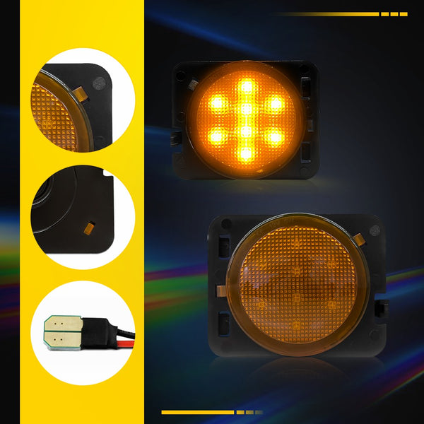 LED Side Marker Light for Jeep Wrangler JK 2007-2018, Amber Lens, Front Fender
