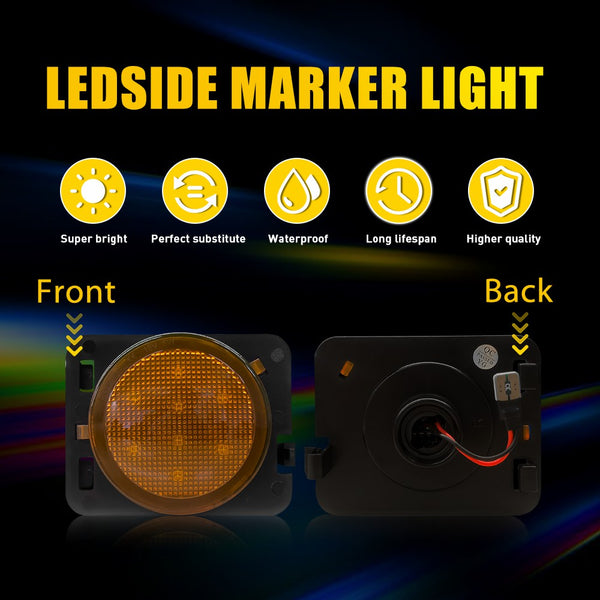 LED Side Marker Light for Jeep Wrangler JK 2007-2018, Amber Lens, Front Fender
