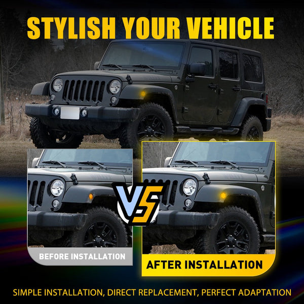 LED Side Marker Light for Jeep Wrangler JK 2007-2018, Amber Lens, Front Fender