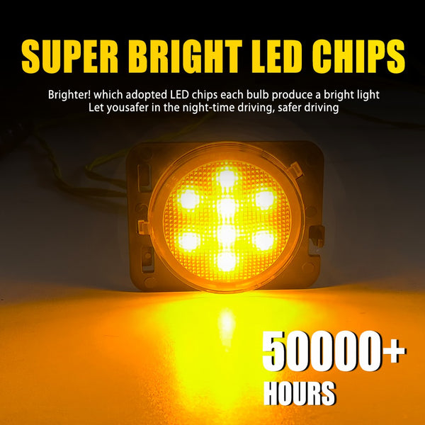 LED Side Marker Light for Jeep Wrangler JK 2007-2018, Amber Lens, Front Fender
