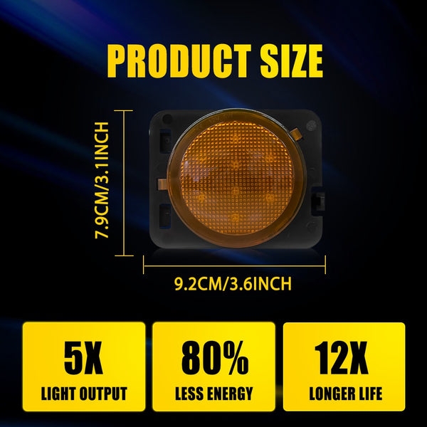 LED Side Marker Light for Jeep Wrangler JK 2007-2018, Amber Lens, Front Fender