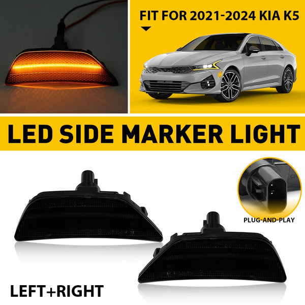 LED Side Marker Light for Kia K5 2021-2024, Smoked Lens, Amber, Front Bumper