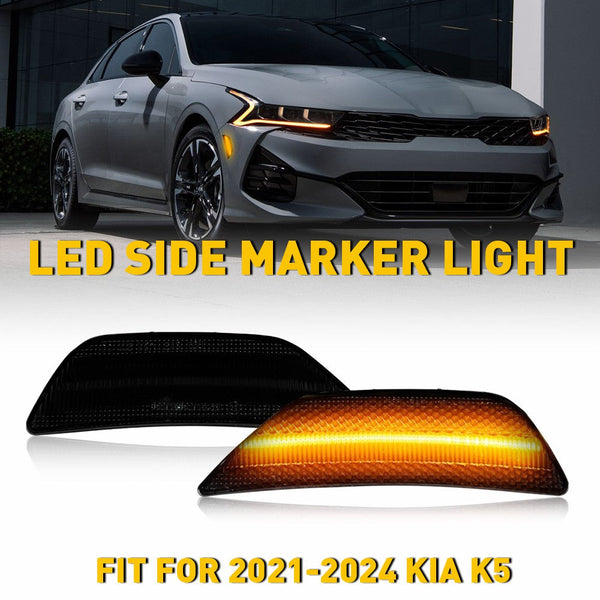 LED Side Marker Light for Kia K5 2021-2024, Smoked Lens, Amber, Front Bumper