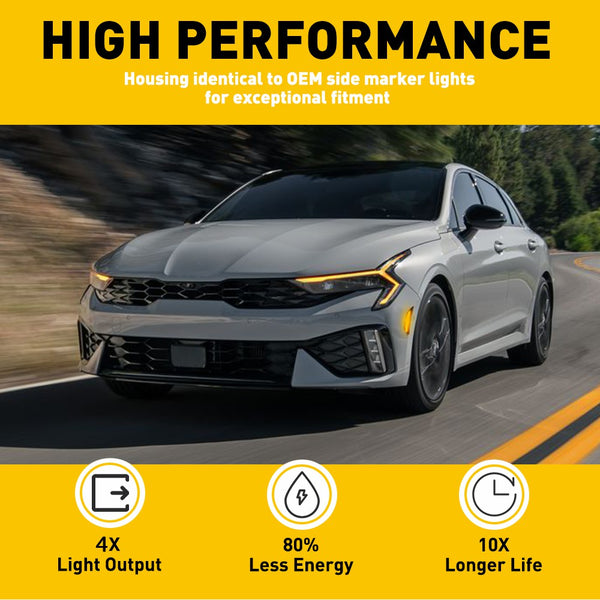 LED Side Marker Light for Kia K5 2021-2024, Smoked Lens, Amber, Front Bumper