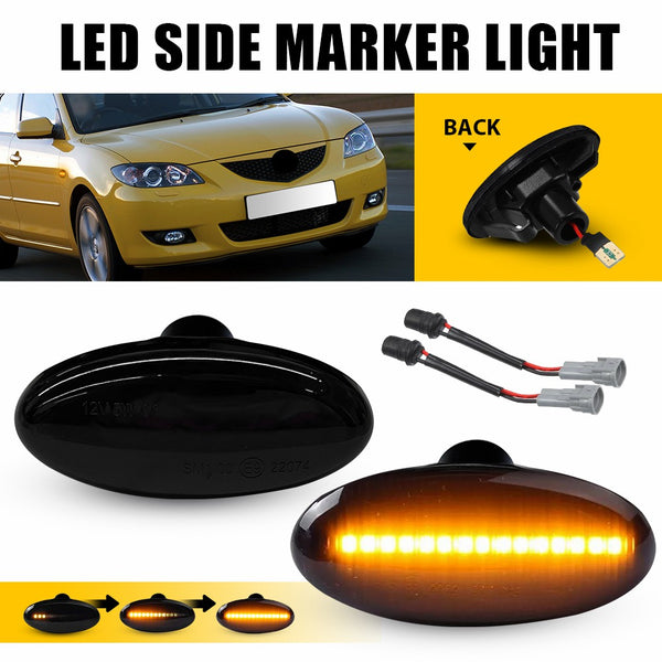 LED Side Marker Light for Mazda 2/3/5/MPV, Dark Smoked, Amber, Front Fender L&R