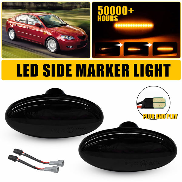 LED Side Marker Light for Mazda 2/3/5/MPV, Dark Smoked, Amber, Front Fender L&R