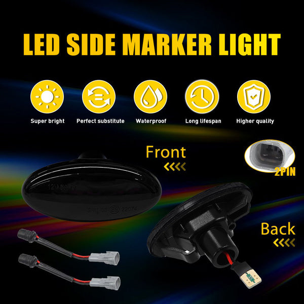 LED Side Marker Light for Mazda 2/3/5/MPV, Dark Smoked, Amber, Front Fender L&R