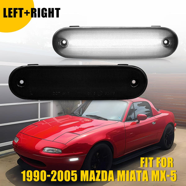 LED Side Marker Light for Mazda MX-5 Miata 1990-2005, Smoked Lens, White, Front/Rear