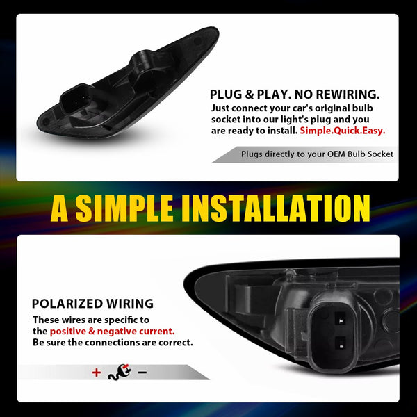 LED Side Marker Light for Mazda MX-5 Miata/RX-8, Dark Smoked, Amber, Sequential