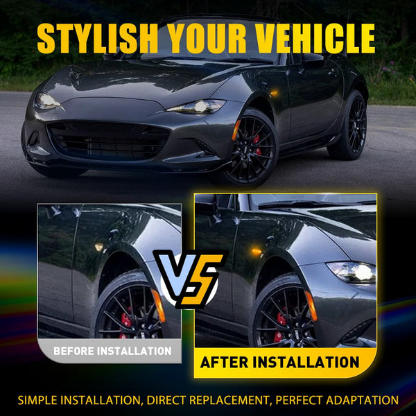 LED Side Marker Light for Mazda MX-5 Miata/RX-8, Dark Smoked, Amber, Sequential