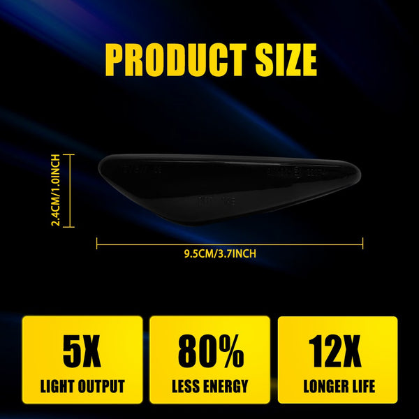 LED Side Marker Light for Mazda MX-5 Miata/RX-8, Dark Smoked, Amber, Sequential