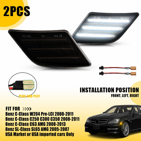 LED Side Marker Light for Mercedes-Benz C-Class W204 2008-2011, Smoked Lens, White