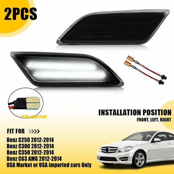 LED Side Marker Light for Mercedes W204 C250/C300, Smoked Lens, White, Front