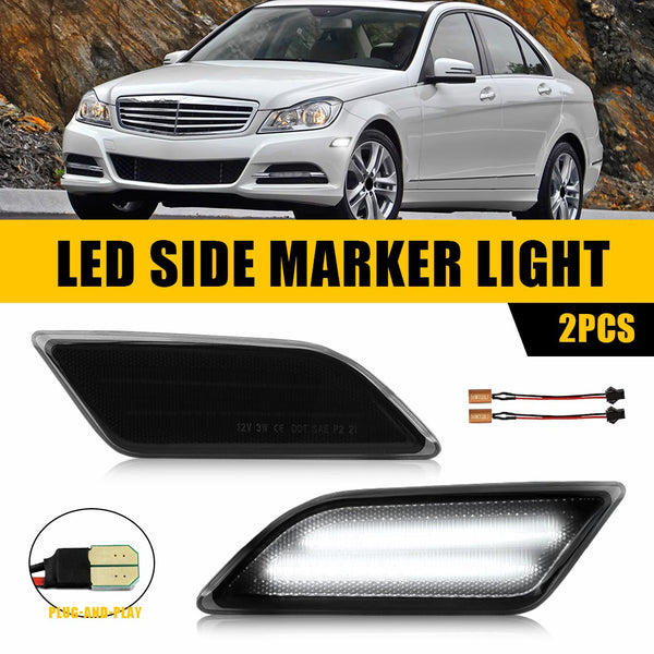 LED Side Marker Light for Mercedes W204 C250/C300, Smoked Lens, White, Front