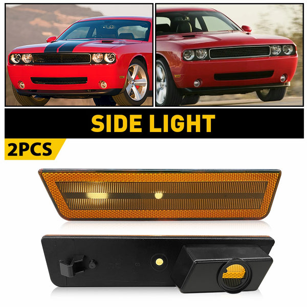 LED Side Marker Light Front Bumper/Fender for Dodge Challenger 2008-2014, Amber Cover