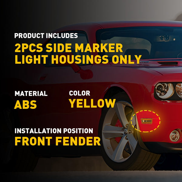 LED Side Marker Light Front Bumper/Fender for Dodge Challenger 2008-2014, Amber Cover