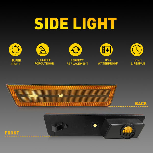 LED Side Marker Light Front Bumper/Fender for Dodge Challenger 2008-2014, Amber Cover