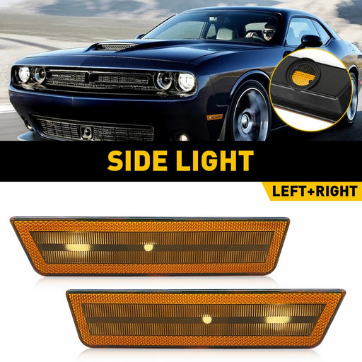 LED Side Marker Light Front Bumper/Fender for Dodge Challenger 2008-2014, Amber Cover