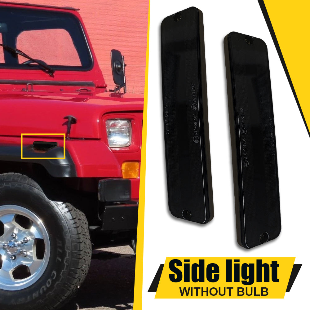 LED Side Marker Light Front Bumper/Fender for Jeep Wrangler YJ 1987-1995, Smoked Lens