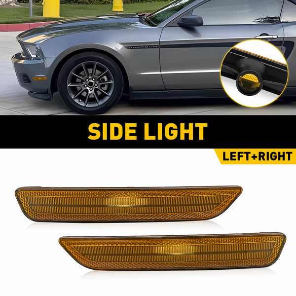 LED Side Marker Light Front Bumper Reflector for Ford Mustang 2010-2014, Amber Lens