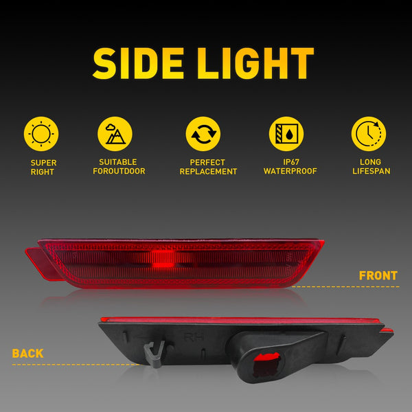 LED Side Marker Light Rear Bumper for Chevrolet Camaro 2010-2015, Red Reflector