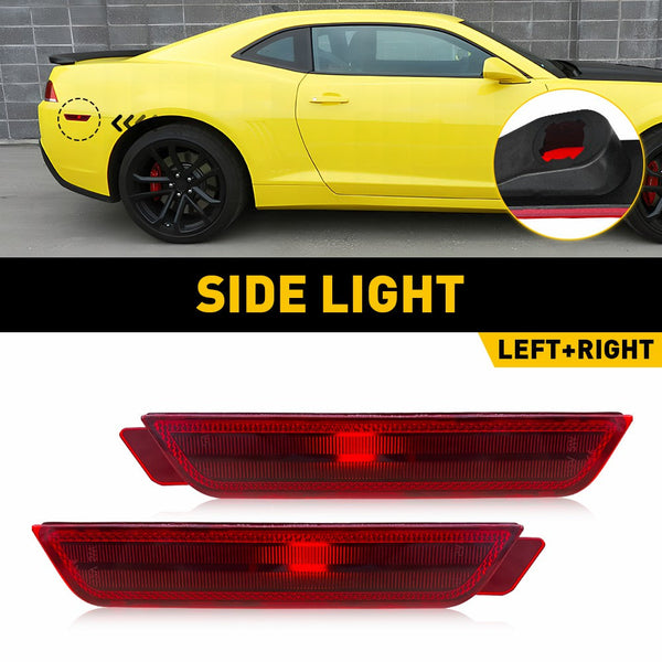 LED Side Marker Light Rear Bumper for Chevrolet Camaro 2010-2015, Red Reflector