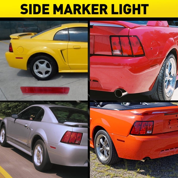 LED Side Marker Light Rear Bumper Kit for Ford Mustang 1999-2004, Red Reflector