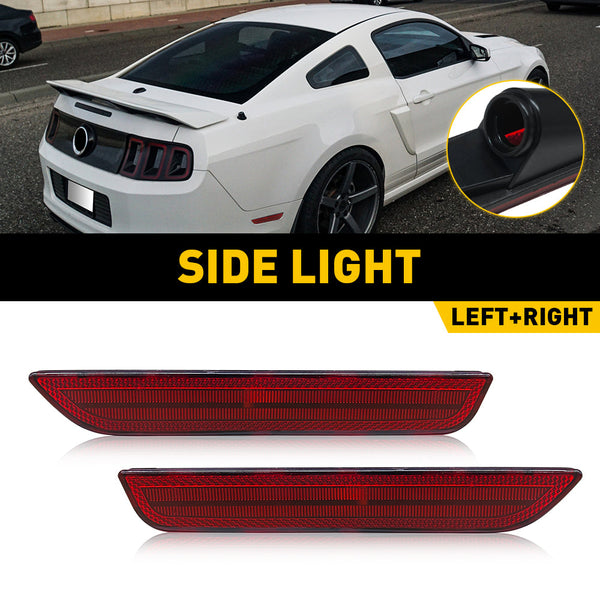 LED Side Marker Light Rear Bumper Kit for Ford Mustang 2010-2014, OE-Style, Red Lens