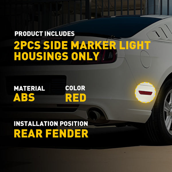 LED Side Marker Light Rear Bumper Kit for Ford Mustang 2010-2014, OE-Style, Red Lens