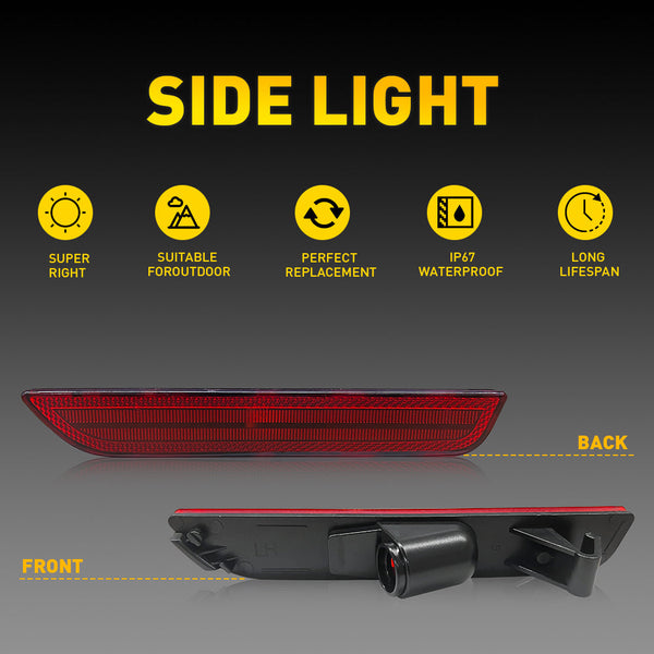 LED Side Marker Light Rear Bumper Kit for Ford Mustang 2010-2014, OE-Style, Red Lens
