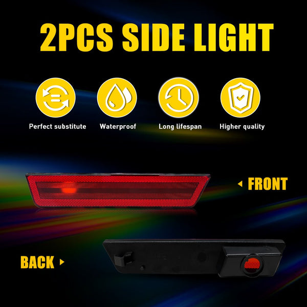 LED Side Marker Light Rear for Dodge Challenger/Charger 2008-2014, Red Lens