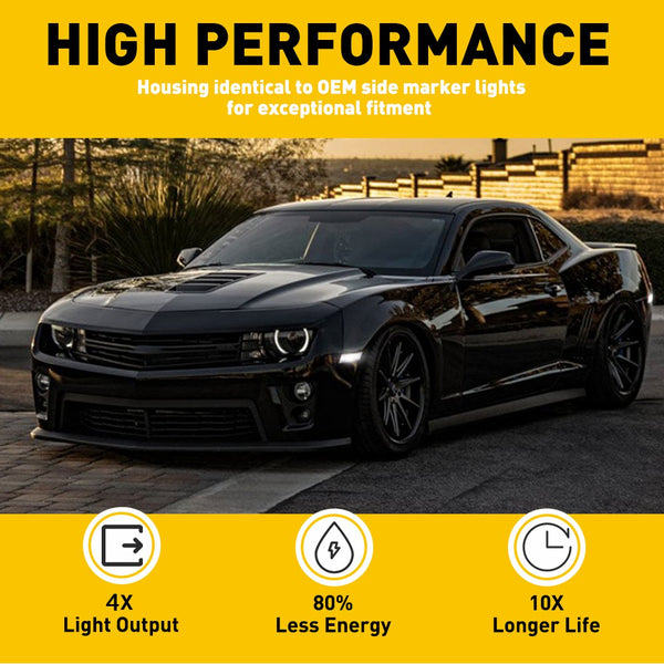 LED Side Marker Light Reflector for Chevrolet Camaro 2010-2015, Clear Lens, Front
