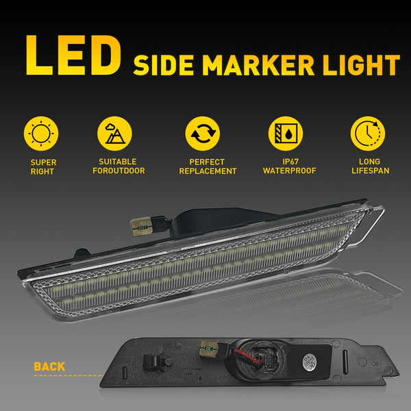 LED Side Marker Light Reflector for Chevy Camaro 2010-2015, Clear Lens, Rear