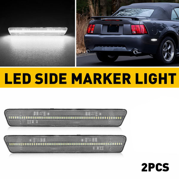 LED Side Marker Light Reflector for Ford Mustang 1999-2004, Clear Lens, White, Rear