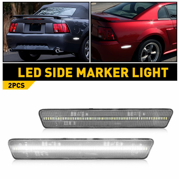 LED Side Marker Light Reflector for Ford Mustang 1999-2004, Clear Lens, White, Rear