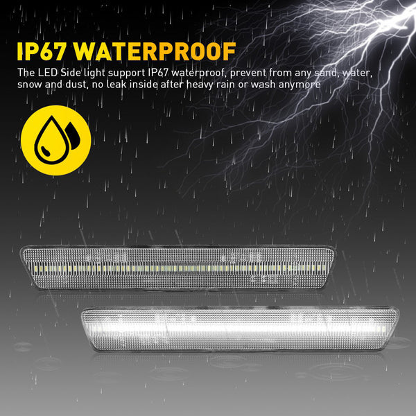 LED Side Marker Light Reflector for Ford Mustang 1999-2004, Clear Lens, White, Rear