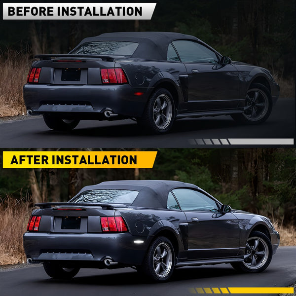 LED Side Marker Light Reflector for Ford Mustang 1999-2004, Clear Lens, White, Rear