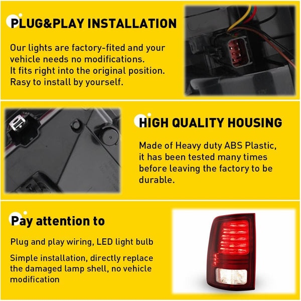 LED Tail Light Assemblies Compatible With 2009-2018 Dodge Ram 1500 2500 3500 Rear Factory Tail Light Without Chrome