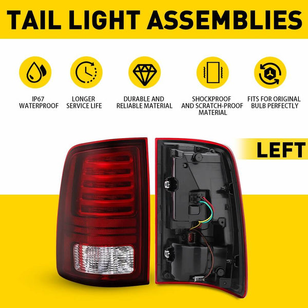 LED Tail Light Assemblies Compatible With 2009-2018 Dodge Ram 1500 2500 3500 Rear Factory Tail Light Without Chrome