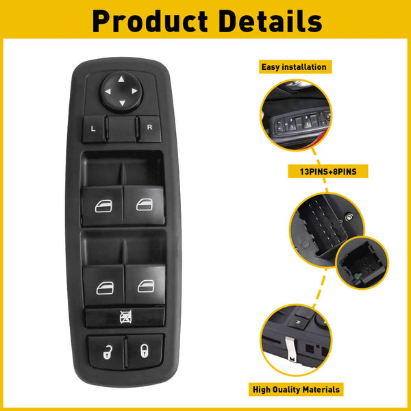 Master Power Window Control Switch for Chrysler 200, Dodge Dart, Jeep Cherokee 13+8pin