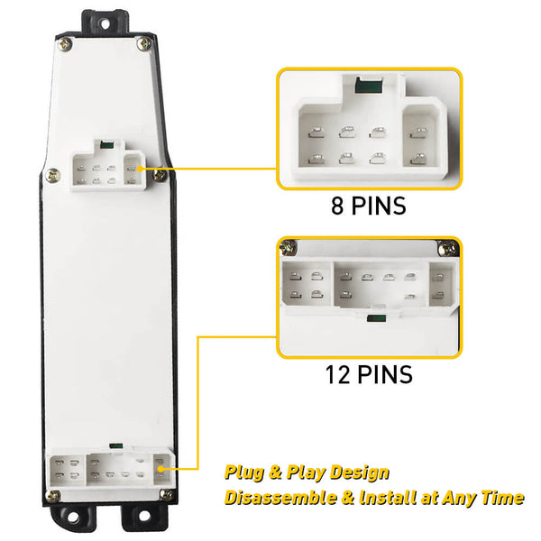 Master Power Window Switch, Car Window Switch Button For 1997-2001 Jeep Cherokee 12+8 Pin