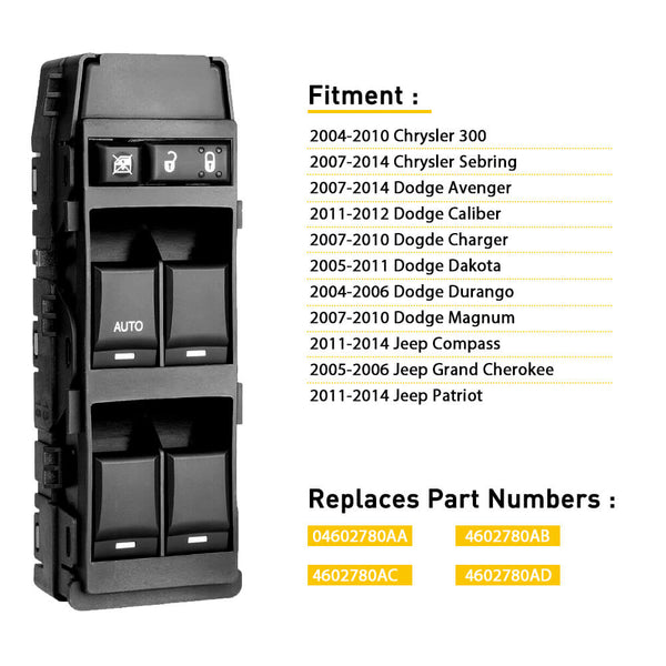 Master Power Window Switch, Car Window Switch Button For Chrysler 300 Dodge Avenger Dakota Jeep Compass Patriot 7+6 Pin