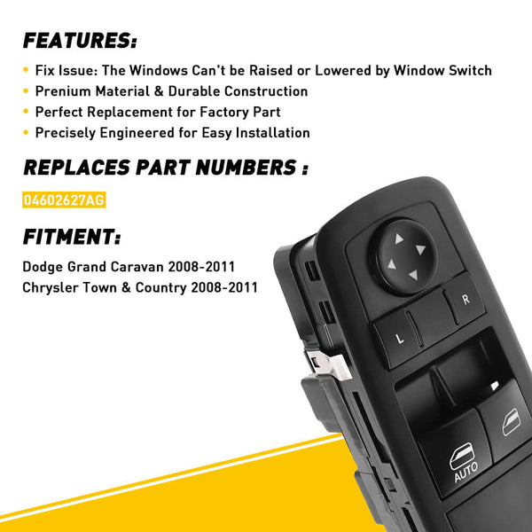 Master Power Window Switch for 2008-2011 Dodge Grand Caravan, Chrysler Town & Country 8+8 Pin