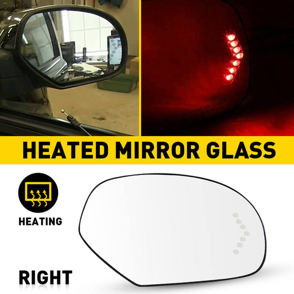Power Heated Mirror Glass with Integrated Chevron-Style Turn Signal for 2007-2013 Cadillac, Chevrolet, GMC Models