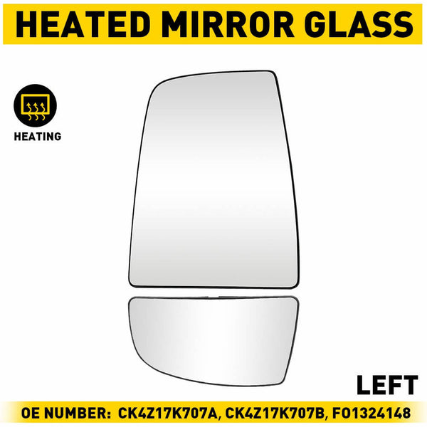 Rearview Side Mirror Glass for 2015-2022 Ford Transit 150 250 350 350HD - Upper & Lower Mirror Glass