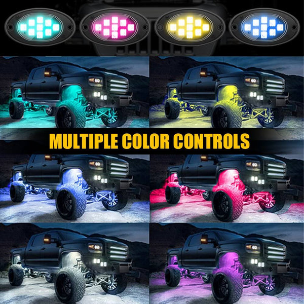 RGB Dreamcolor LED Car Underglow Lights Music Bluetooth APP Remote Control-9 LEDs Per Light