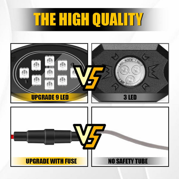 RGB Dreamcolor LED Car Underglow Lights Music Bluetooth APP Remote Control-9 LEDs Per Light